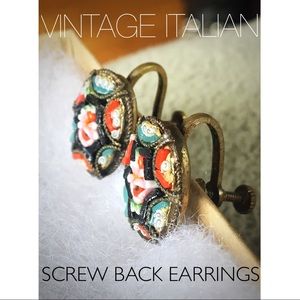 RARE VINTAGE ITALIAN MOSAIC ROLLED GLASS EARRINGS
